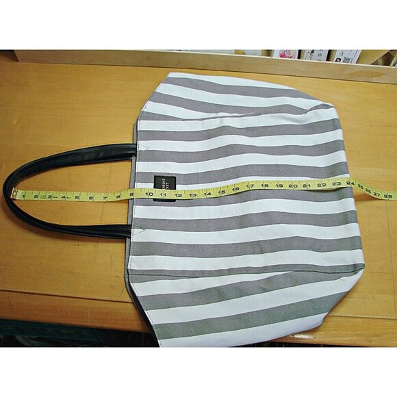 Victorias Secret Striped Canvas Tote Bag Gray White Beach Travel Weekender Book - Picture 8 of 12